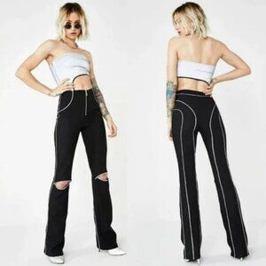 I.AM.GIA Black High Waist Reflective Trim Cut Out Knee Jet Pants Small